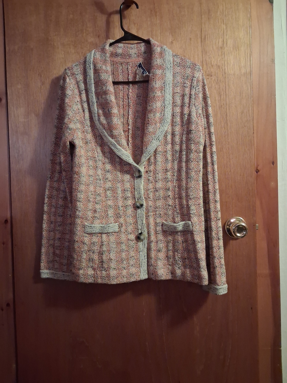 Pendleton Shawl Collar Cardigan/Blazer in Peach and Cream Blend